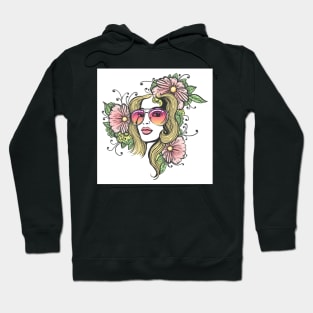 Hand Drawn Girl Face with Flowers Hoodie